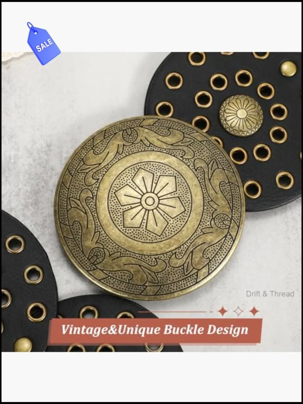 Wide Western Disc Belt Cowgirl Boho Leather Belt for Jeans Dress